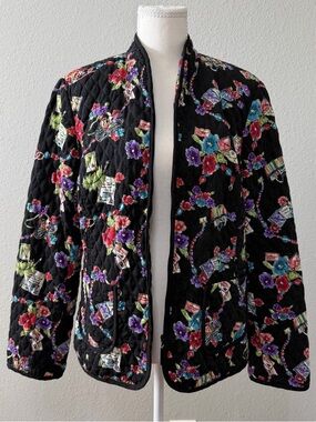 Requirements Women’s Oversized M Black Floral Print Quilted Blazer Jacket